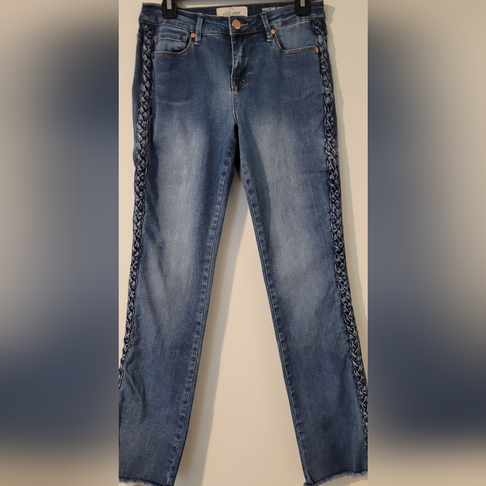 Lola Jeans Kristine SBF Mid Rise with Side Braiding 28 Inch Size 4 So Nice!